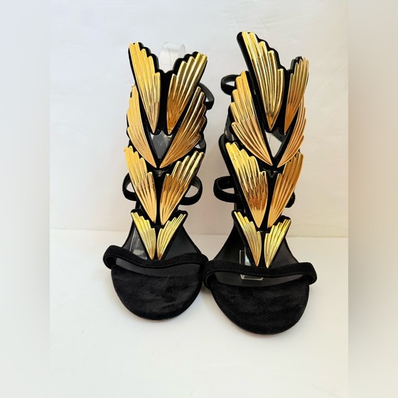 Giuseppe Zannoti Black Suede Leather Gold Wings Cruel 2.0 High Heel Sandals EU41 - Picture 3 of 12
